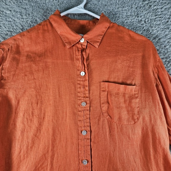 J Jill Love Linen Top Womens XS Orange Button Front 100% Linen Casual Preppy - Picture 2 of 11